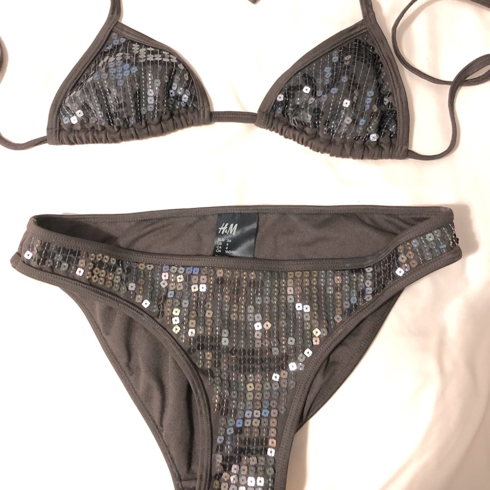 H&M Size 4 Brown Sequin String Bikini